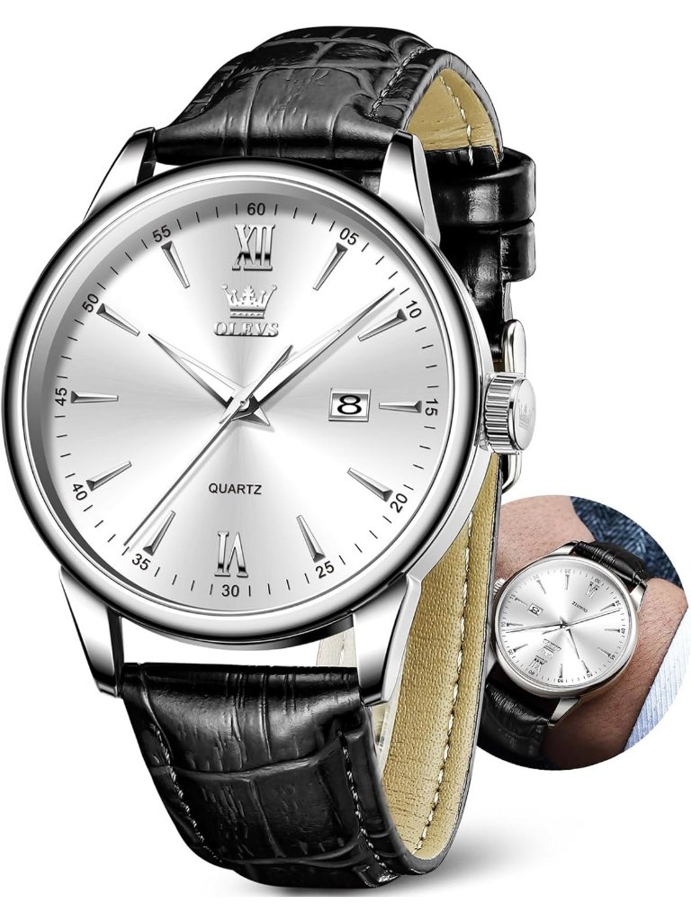 Men's White Black Leather Band Waterproof Relog Para Hombres Classic Wrist Watch